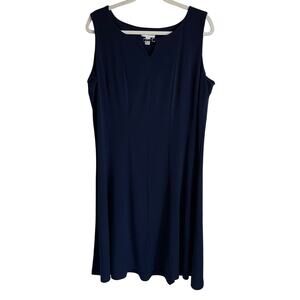 Susan Graver Liquid Knit Dress Sz L Sleeveless Navy A-Line Keyhole Detail Travel